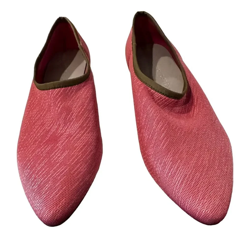 Lori Goldstein pink brown‎ trim knit uppers leather sole flats size 8M - Picture 5 of 10